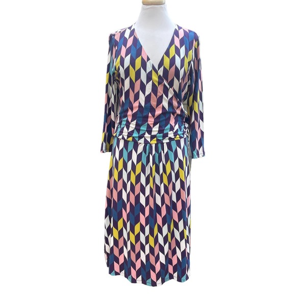 Boden | Geometric Print Faux Wrap Dress - Picture 3 of 12